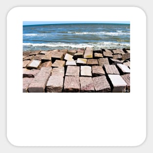 the concrete wall in shoreline ecopop beach in galveston tx photo art Sticker